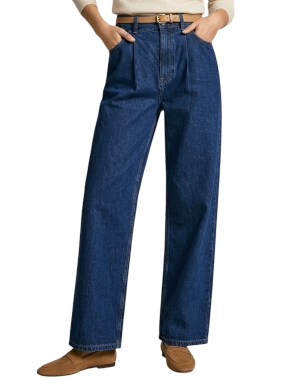 Massimo Dutti Mid Rise Wide Leg Full Length Jeans Size 4 Dark Blue